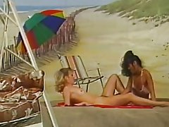 Duas lésbicas jogando no fundo da praia